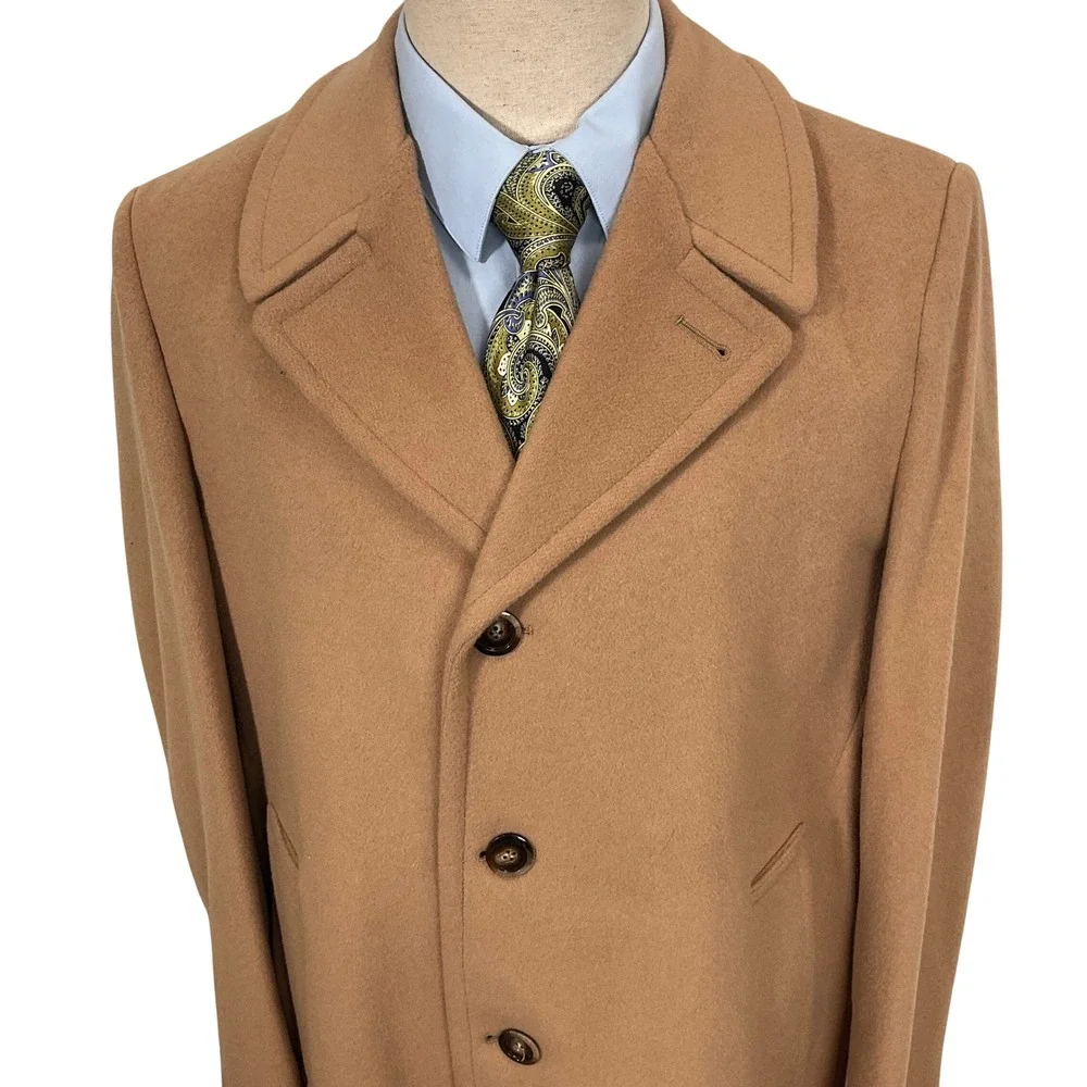 London Fog Overcoat Mens 42R Camel Tan Traditional Preppy‎ Wool Academia VTG USA